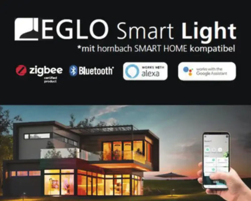 EGLO Smart Light mit Zigbee, Bluetooth, Alexa und Google Assistant Kompatibilität in einem modernen Haus dargestellt