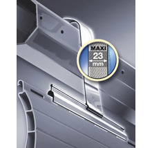 Detail einer Rollladenbefestigung mit der Angabe 23 Millimeter
