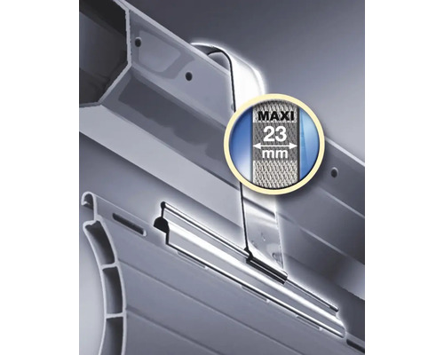 Detail einer Rollladenbefestigung mit der Angabe 23 Millimeter