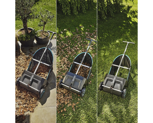 Gardena Kehrmaschine zum Aufsammeln von Laub im Garten.