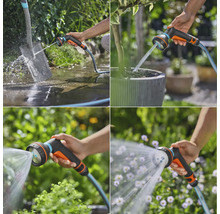 Collage verschiedener Anwendungen eines Gartenbrausekopfes