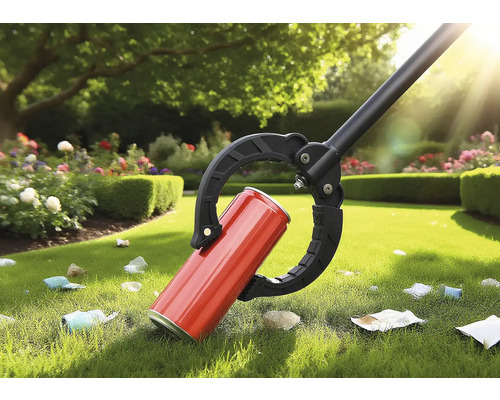 Greifzange zum Aufheben einer Dose im Garten