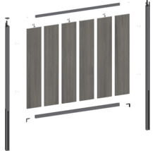Einzelteile eines Zaunelements mit Pfosten, Querstreben und Lamellen