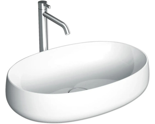 Aufsatzwaschbecken aus Keramik mit Armatur