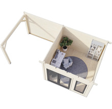 Holzgartenhaus mit Büroausstattung von oben