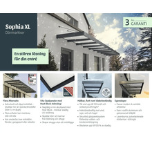 Modernes Aluminium-Vordach Sophia XL mit opalen Acrylpaneelen, wetterfest bei Schnee und Sonne, für Hauseingänge geeignet, 3 Jahre Garantie.