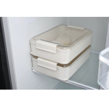 Zwei rechteckige Vorratsbehälter mit transparenten Deckeln im Kühlschrank