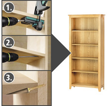 Aufbauanleitung für ein Holzregal mit Schrauben und Werkzeug