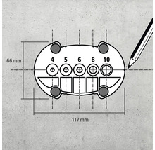 Technische Zeichnung eines Geräts mit Maßangaben 66 mm und 117 mm