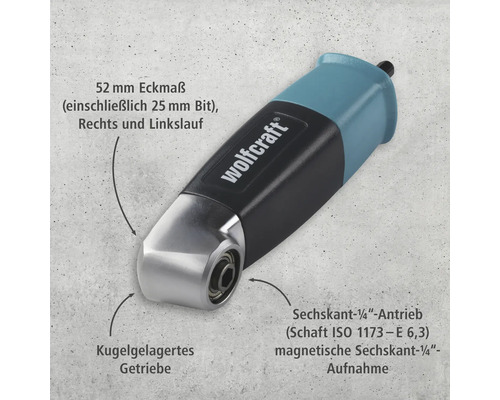 Wolfcraft Winkelvorsatz mit Sechskantaufnahme und kugelgelagertem Getriebe