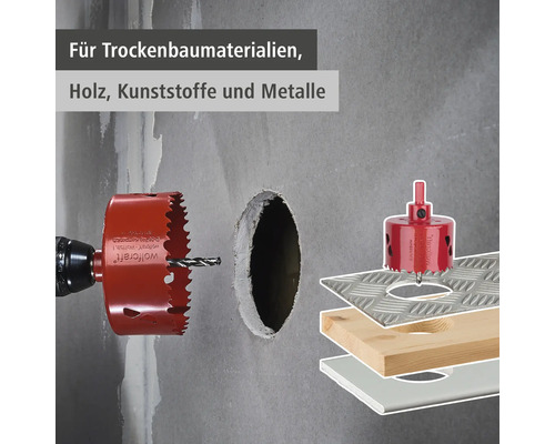 Lochsäge für Trockenbaumaterialien, Holz, Kunststoffe und Metalle im Einsatz