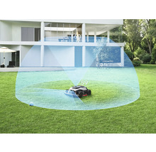 Rasenmähroboter mit Hinderniserkennung im Garten