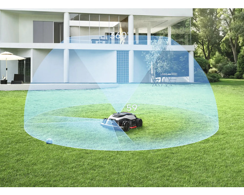 Rasenmähroboter mit Hinderniserkennung im Garten