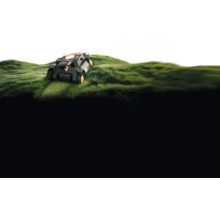 Rasenmähroboter auf einer grünen Rasenfläche