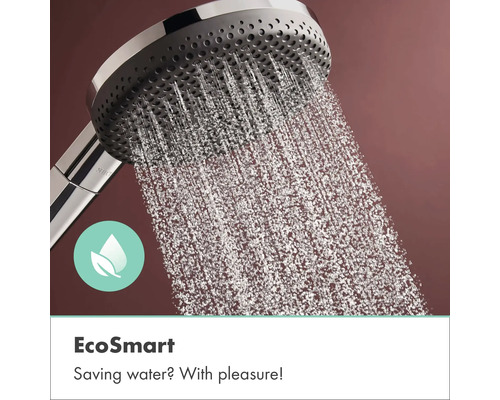 Duschkopf mit Wasserstrahl und EcoSmart Symbol
