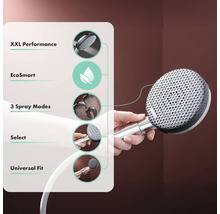 Handbrause mit den Merkmalen XXL Performance, EcoSmart, drei Strahlarten, Select und Universal Fit.