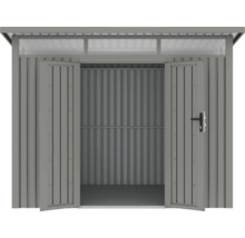 Geöffneter Geräteschuppen aus Metall