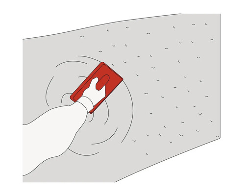 Illustration einer Hand, die mit einer Glättkelle eine Wand verputzt