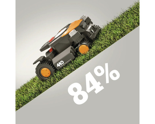 Rasenmähroboter mit Allradantrieb auf geneigtem Rasen