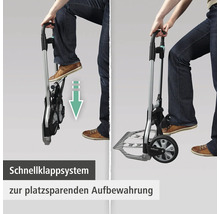 Zusammengeklappter Transportwagen zur platzsparenden Aufbewahrung