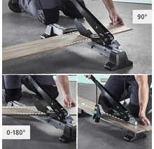 Laminatschneider im Einsatz mit Winkeleinstellungen von 0-180 Grad und 90 Grad.