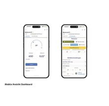 Mobile App Dashboard der BlueLevel R Füllstandsanzeige mit Übersicht über Füllstand in Prozent und Litern sowie Einstellungen zu Sensoren.