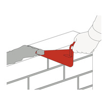 Illustration eines Maurers, der mit einer Kelle Mörtel auf eine Ziegelmauer aufträgt