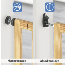 Detailansicht der Montageoptionen eines Holztors: Klemmmontage und Schraubmontage