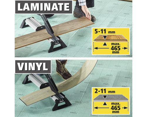Wolfcraft Laminat- und Vinylschneider. Für Laminat von 5 bis 11 Millimeter und Vinyl von 2 bis 11 Millimeter bis 465 Millimeter Breite.