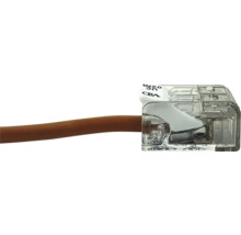 Transparente Verbindungsklemme mit eingeführtem braunem Kabel und VDE Prüfzeichen.