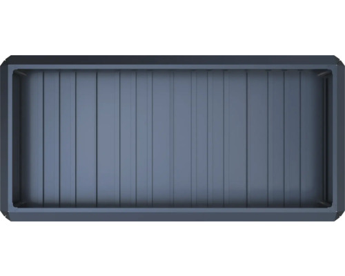 Rechteckiges Hochbeet aus Metall in der Draufsicht mit profilierter Bodenplatte.