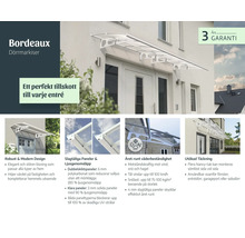 Weißes Türvordach Bordeaux über einer Haustür mit modernem Design und wetterbeständigen Paneelen aus Polycarbonat.