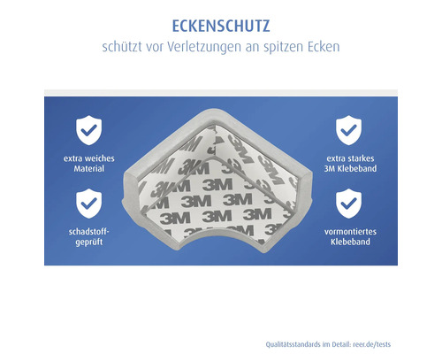 Eckenschutz aus extra weichem Material mit vormontiertem, extra starkem 3M Klebeband, schadstoffgeprüft.