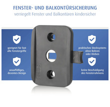 Kindersicherung für Fenster- und Balkontürgriffe von reer, Stecksystem ohne Bohren oder Kleben, passend für fast alle Fenstergriffe.