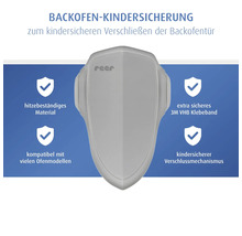 Reer Backofen-Kindersicherung aus hitzebeständigem Material mit 3M VHB Klebeband für ein kindersicheres Verschließen der Backofentür.