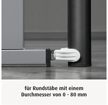 Befestigungsadapter für Treppenschutzgitter an Rundstäben mit einem Durchmesser von 0 bis 80 Millimeter.