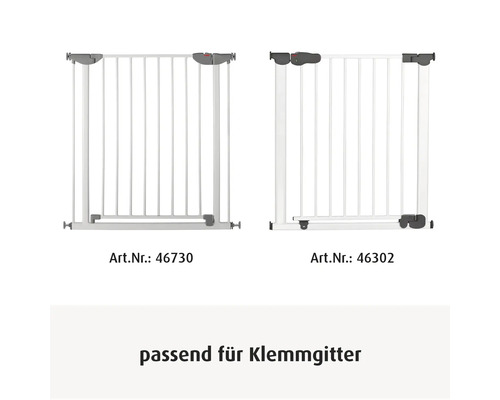Zwei weiße Klemmgitter aus Metall und Kunststoff mit den Artikelnummern 46730 und 46302.