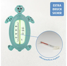 Badethermometer in Schildkrötenform, extra bruchsicher durch silikongepufferte Kapillare, Anzeige von nnull bis 40 Grad Celsius.