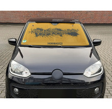 Sonnenschutz für die Auto-Windschutzscheibe mit dem Schriftzug YippieJajaYippieYippieYeah und Hornbach Logo.