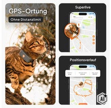 GPS-Tracker für Katzen mit Echtzeit-Ortung ohne Distanzlimit und Positionsverlauf über eine Smartphone-App. (Image AI modified or generated)