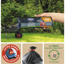 Swirl Pro Schwerlast Abfallsäcke 240 Liter aus recyceltem Kunststoff für Gartenabfälle mit reißfester Mehrschichtfolie in einer 5er Packung.