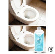 Vorher Nachher Vergleich der Toilettenreinigung mit dem Rakkuun Urinsteinentferner für eine saubere Toilette. (Image AI modified or generated)