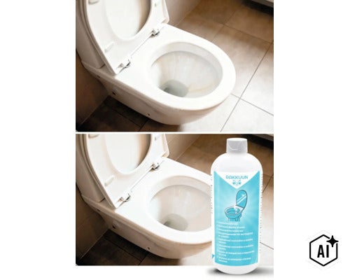 Vorher Nachher Vergleich der Toilettenreinigung mit dem Rakkuun Urinsteinentferner für eine saubere Toilette. (Image AI modified or generated)