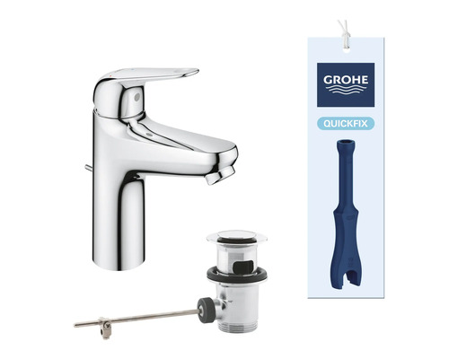 Grohe Waschtischarmatur mit Ablaufgarnitur und Schnellmontagesystem inklusive Montageschlüssel und Grohe Logo