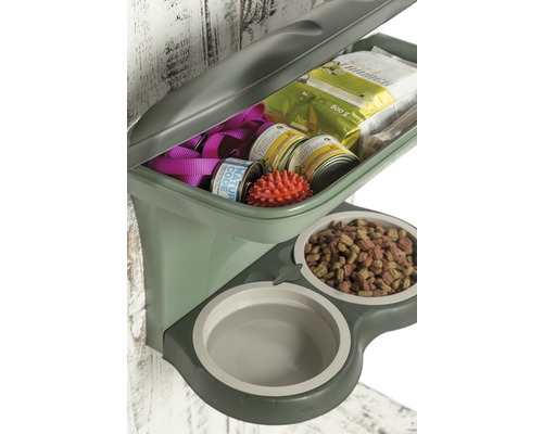 Wandmontierter Futterspender für Haustiere mit Vorratsbehälter für Futter, Leine und Spielzeug