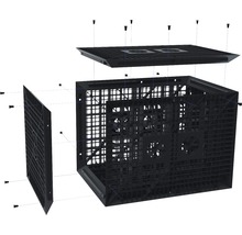 Explosionsdarstellung eines Grow Cube Systems mit Lüftung