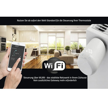 Szene mit Heizkörperthermostat, das mit Smartphone-App über WLAN gesteuert wird