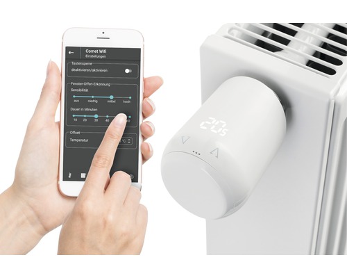 Smarter Heizkörperthermostat mit App-Steuerung am Heizkörper