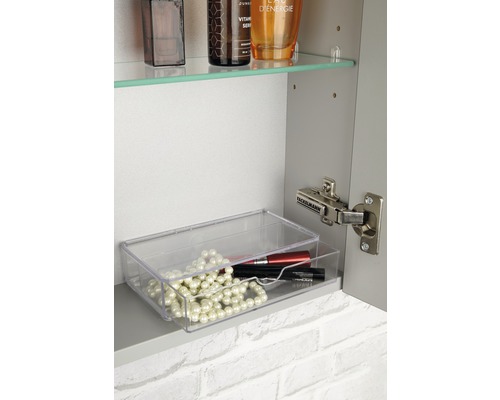 Durchsichtiger Schubladeneinsatz aus Kunststoff im Spiegelschrank