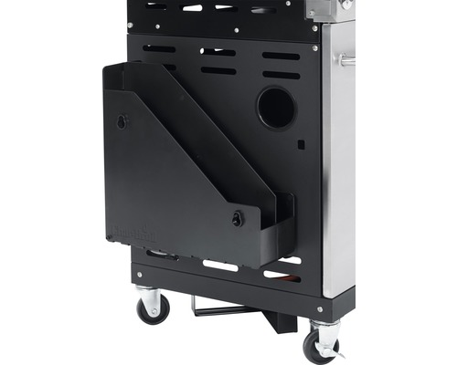 Detailansicht eines Gasgrills mit Ablagefach